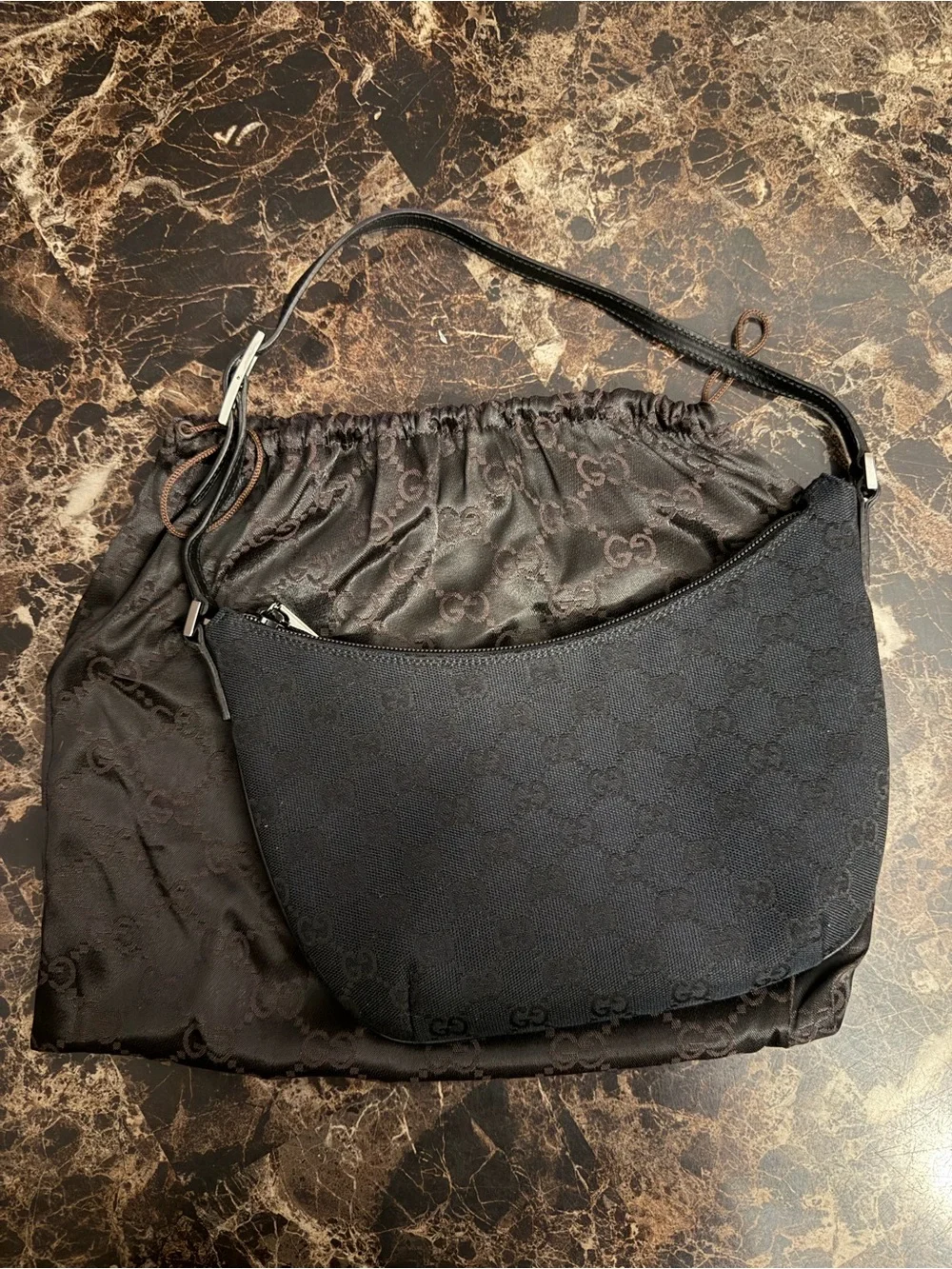 Authentic Vintage Gucci GG Monogram Black Pochette Hobo Bag 32160 - Like New
